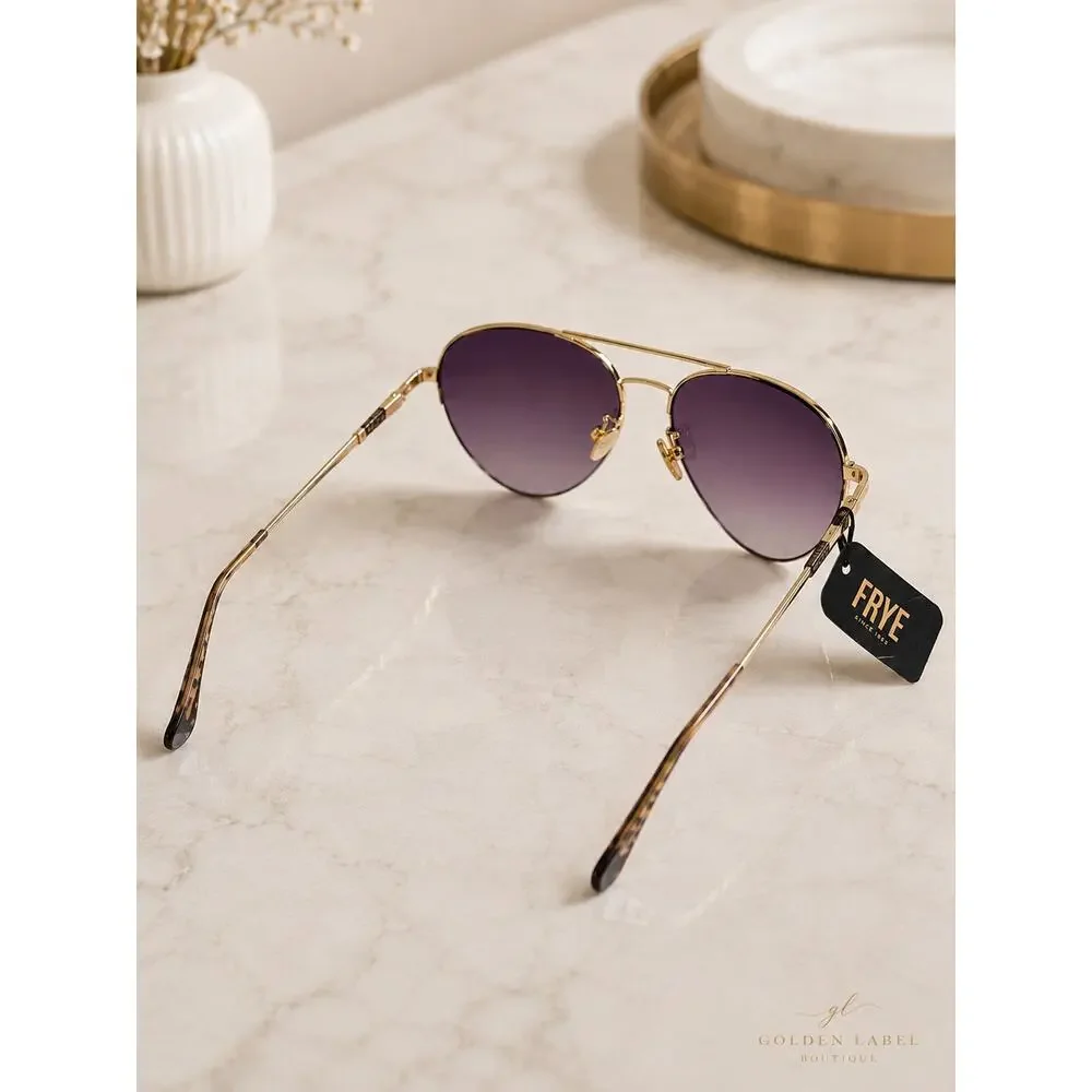 Frye Smoke Pilot Sunglasses Gold Frame Purple Lens Unisex 54395FRY714 NWT
